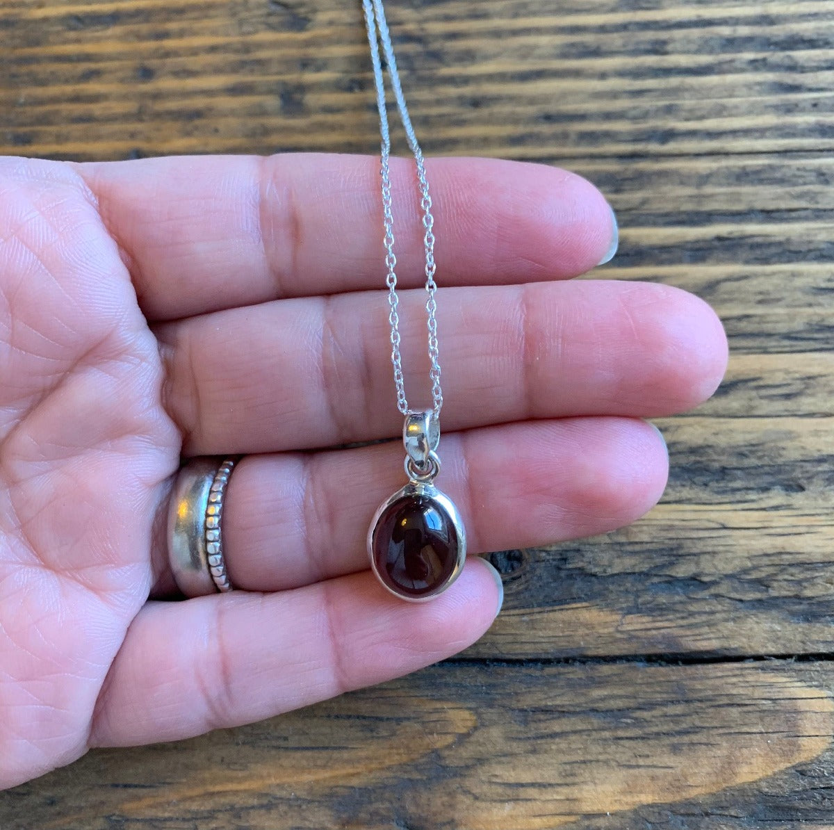 Sterling Silver Classic Oval Garnet Necklace Pendant by Springwaves