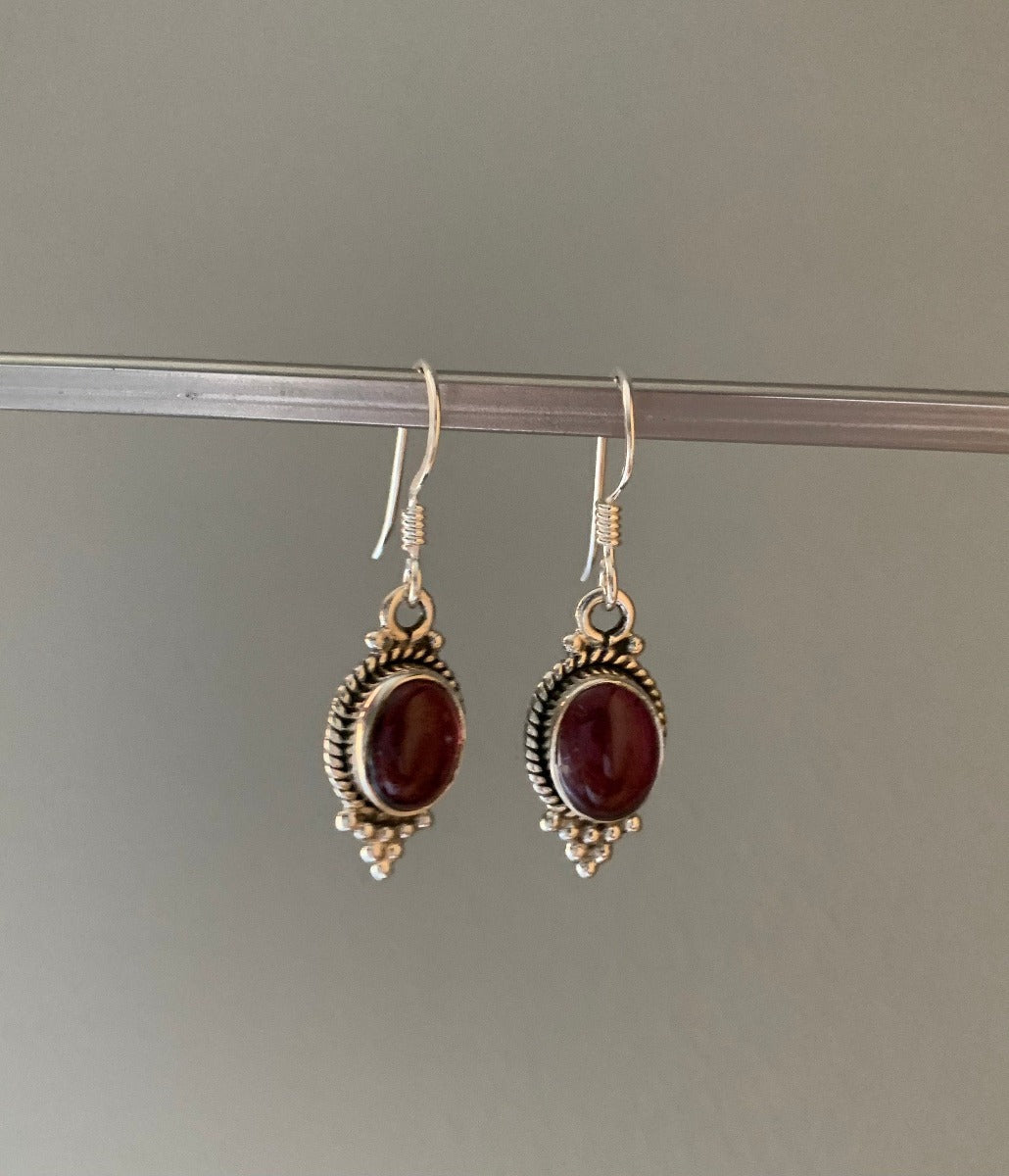 Sterling Silver Boho Oval Red Garnet Earrings by Springwaves