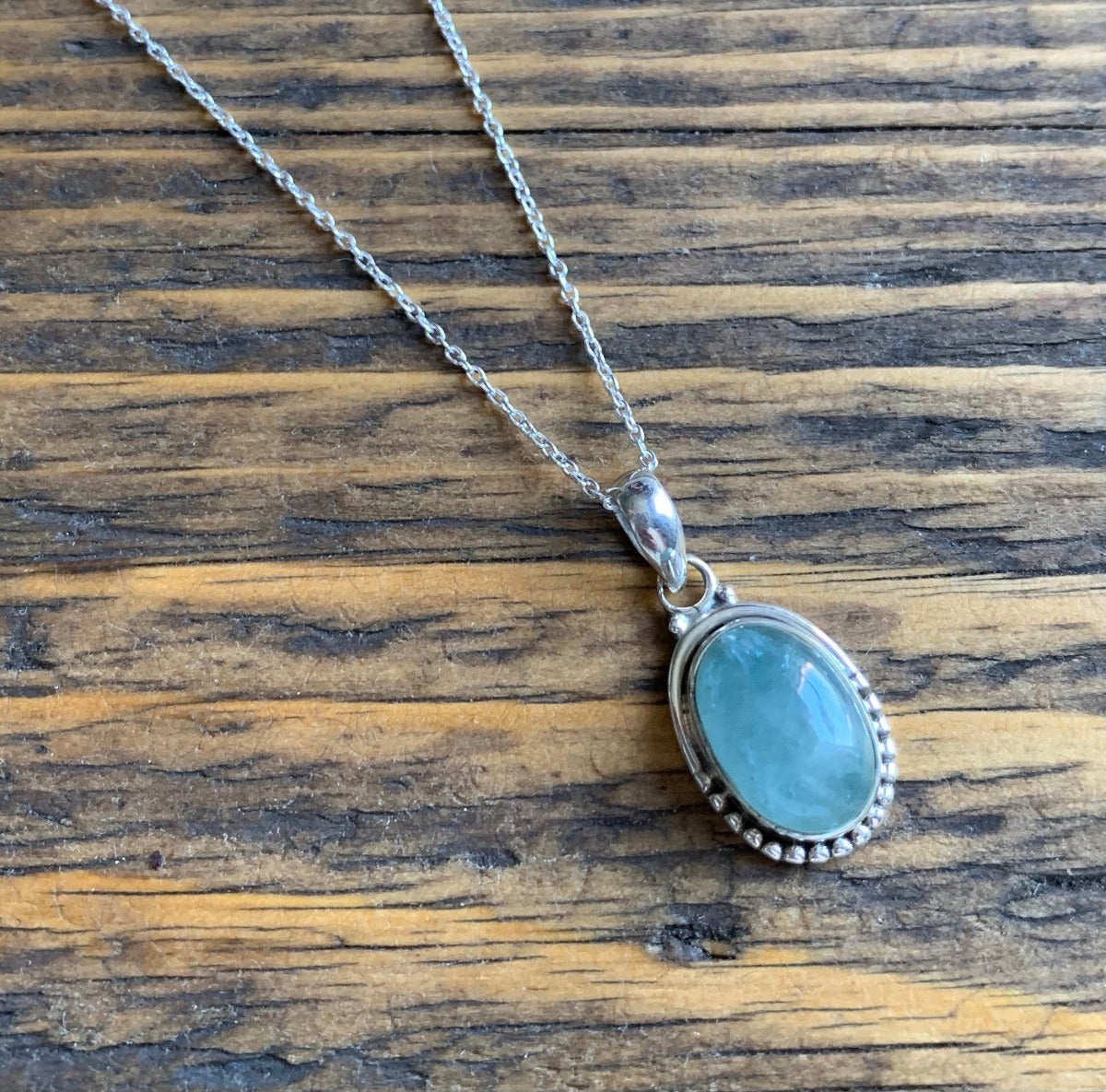 Sterling Silver Oval Aquamarine Necklace by Springwaves