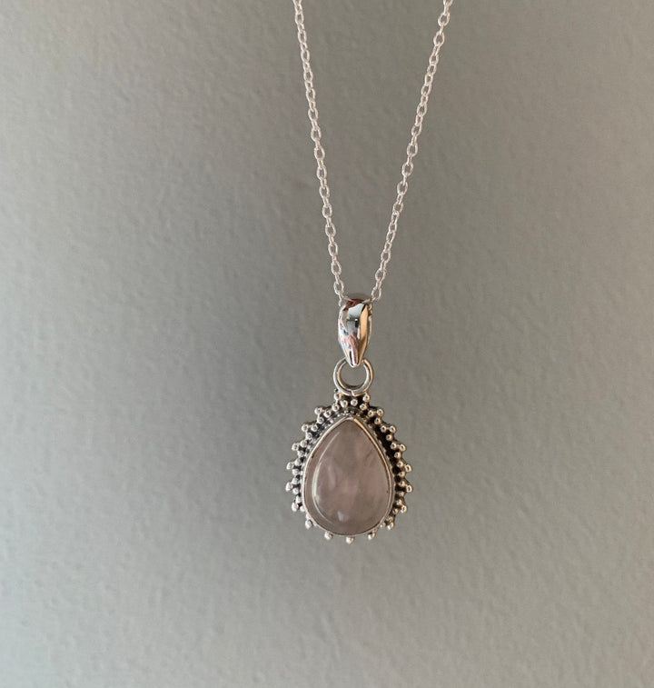 Rose Quartz Sunburst Teardrop Necklace