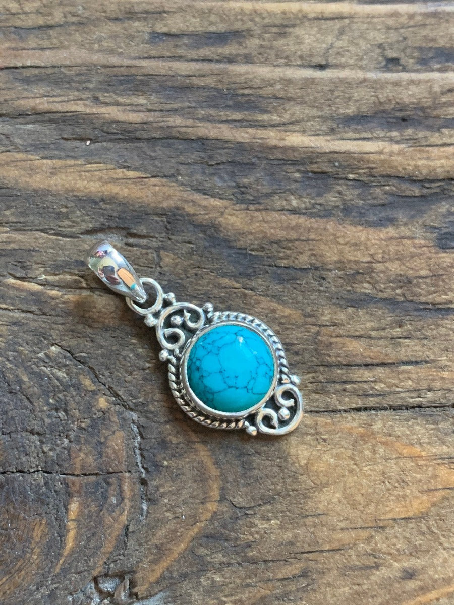 Turquoise Dainty Elegant Flower Pendant Necklace by Springwaves
