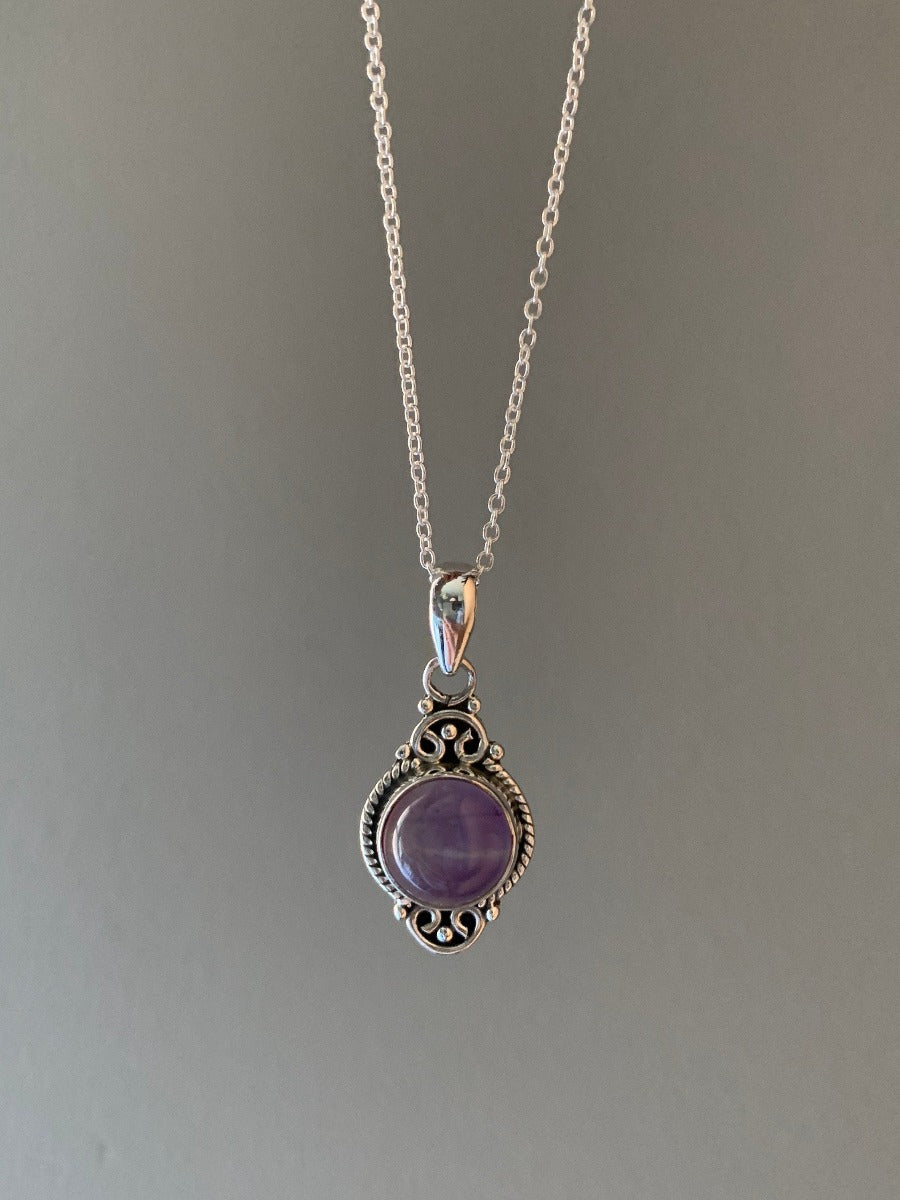 Amethyst Dainty Elegant Flower Pendant Necklace by Springwaves