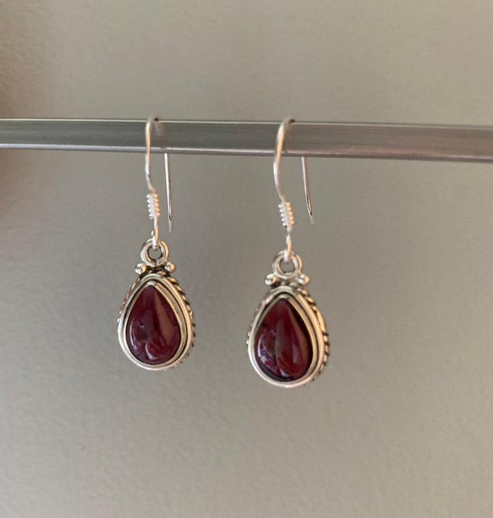 Garnet Sterling Silver Teardrop Earring
