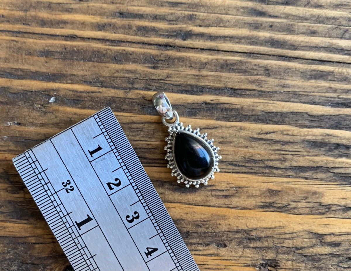Black Onyx Silver Boho Teardrop Necklace by Springwaves