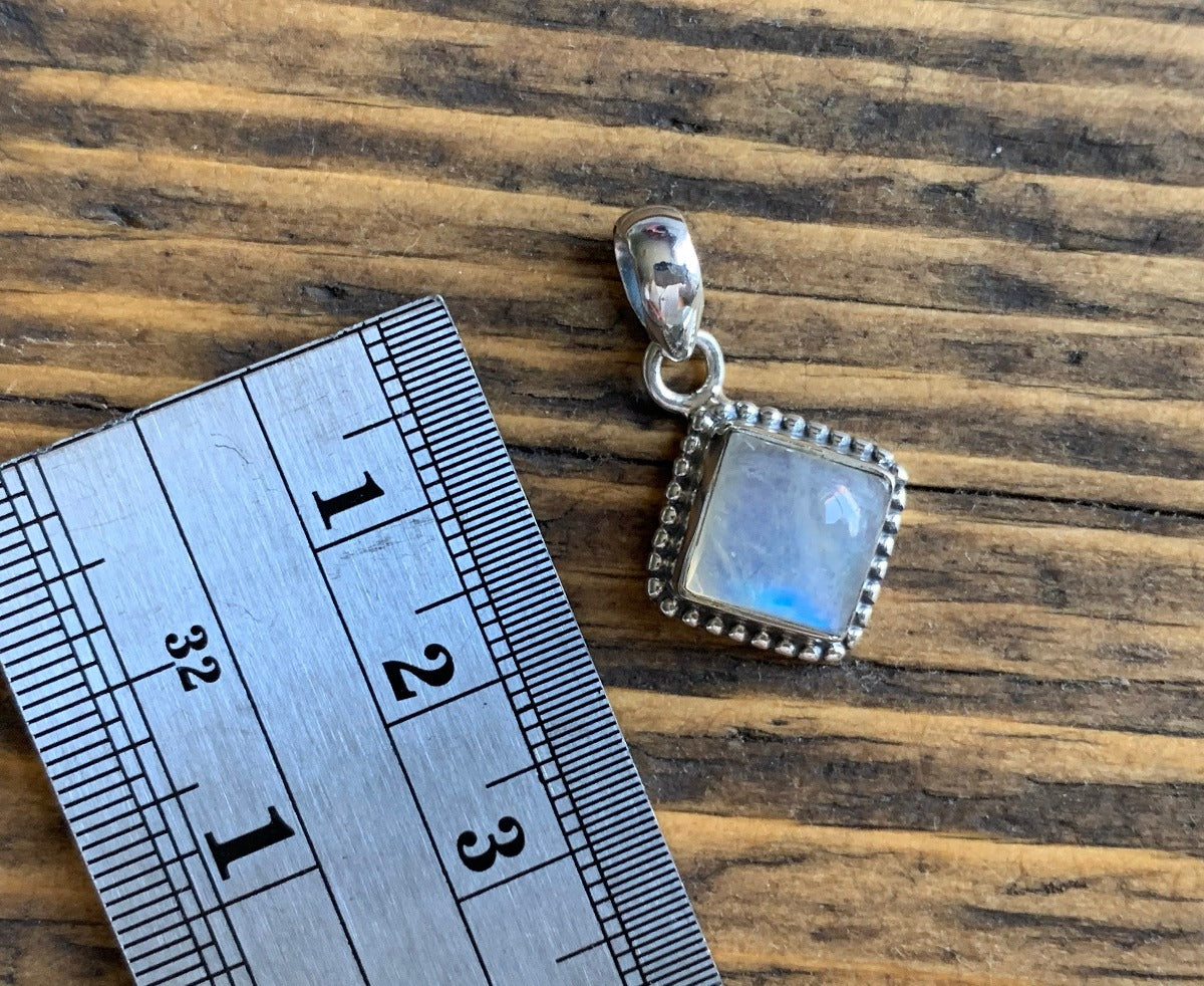 Sterling Silver Square Rainbow Moonstone Necklace by Springwaves