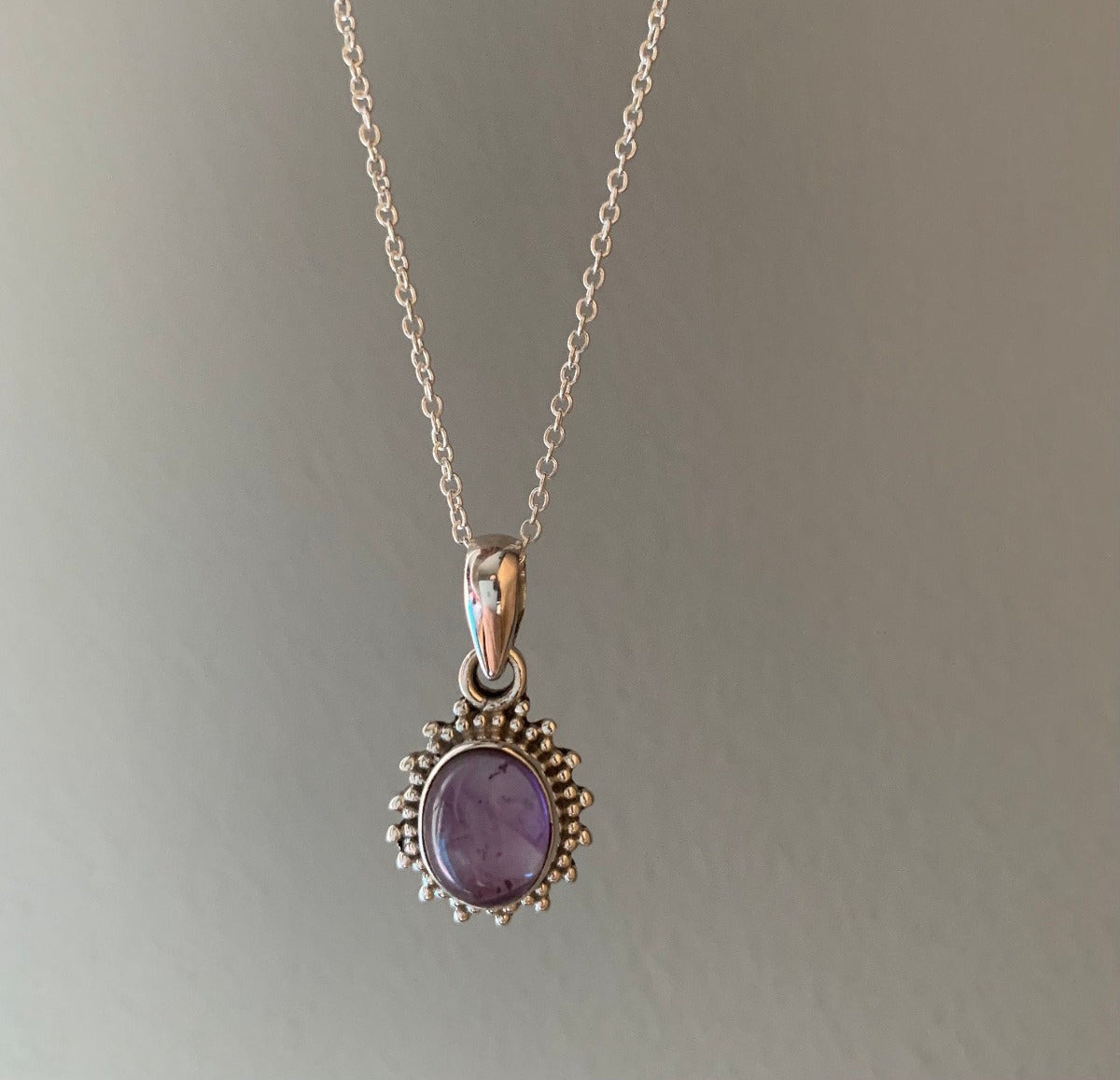 Sterling Silver Oval Starburst Amethyst Necklace by Springwaves