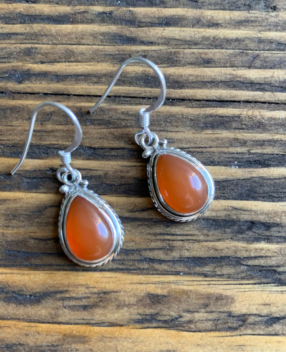 Sterling Silver Carnelian Teardrop Earrings by Springwaves
