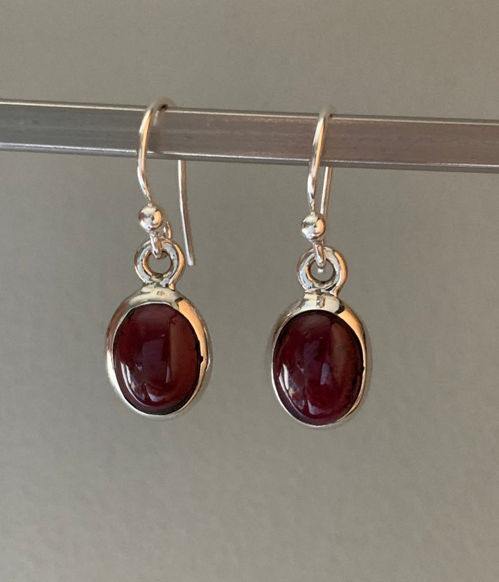 Classic Garnet Oval Sterling Silver Earrings