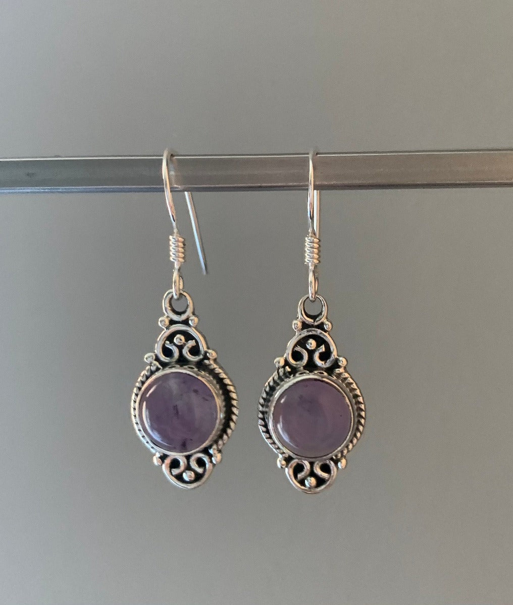 Delicate Ornate Silver Amethyst Drop Earrings by Springwaves