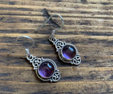 Amethyst Vintage Scroll Silver Drop Earrings