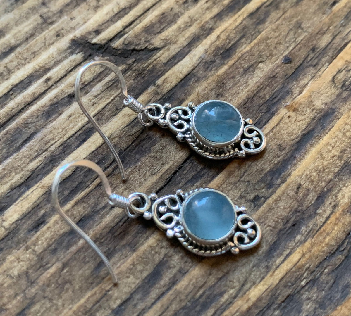 Delicate Ornate Silver Aquamarine Drop Earrings by Springwaves