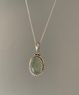Prehnite Oval Dot Silver Necklace