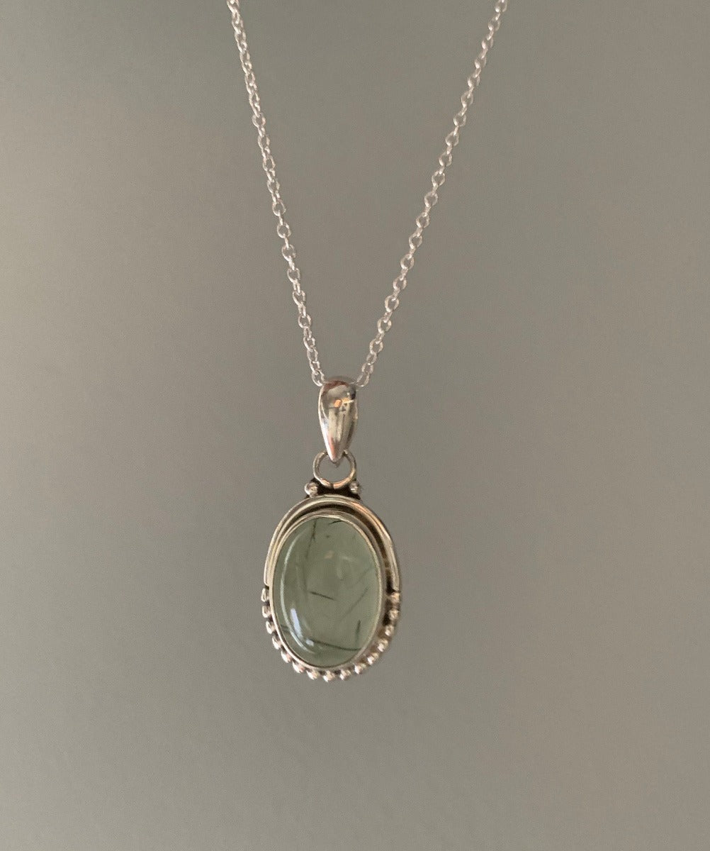 Sterling Silver Oval Prehnite Necklace by Springwaves