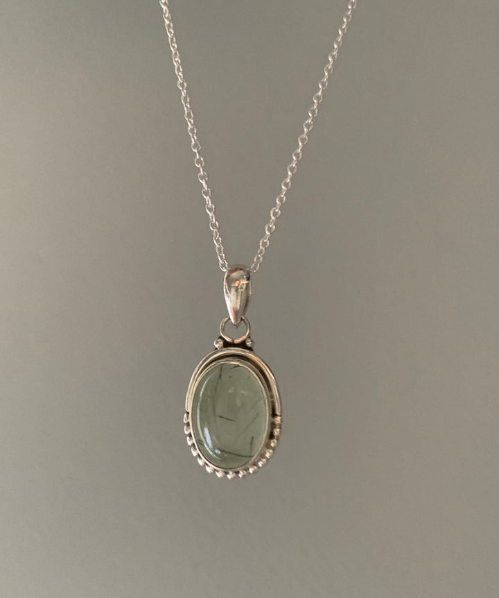 Prehnite Oval Dot Silver Necklace