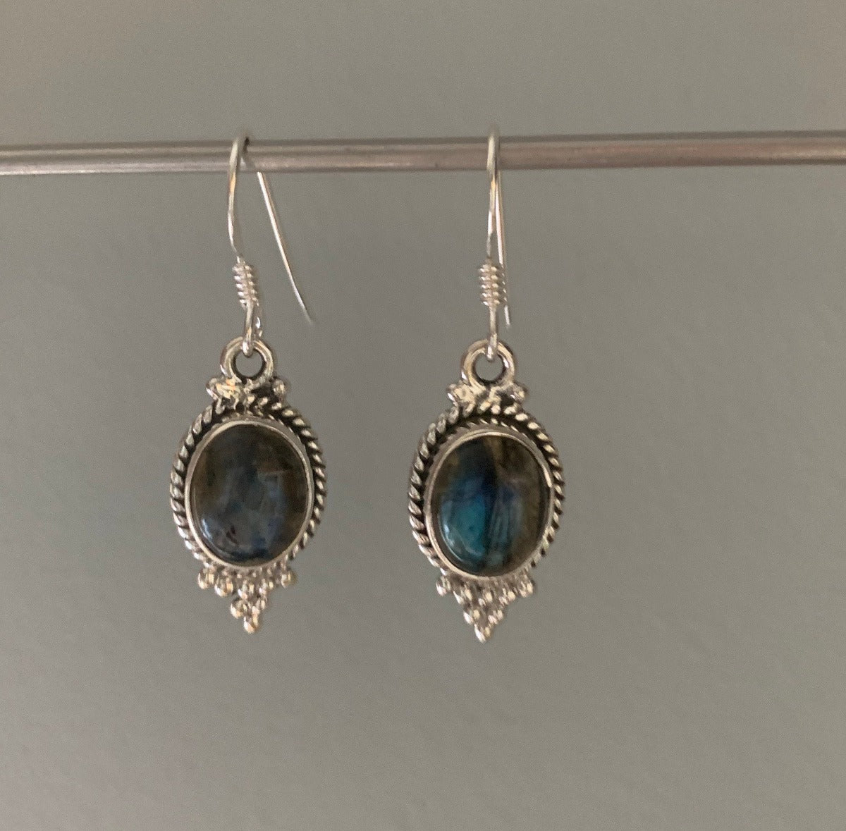 Sterling Silver with Labradorite Stone Delicate Dangle Earrings by Springwaves