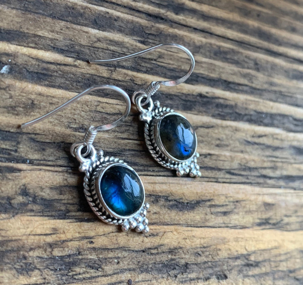 Sterling Silver with Labradorite Stone Delicate Dangle Earrings by Springwaves