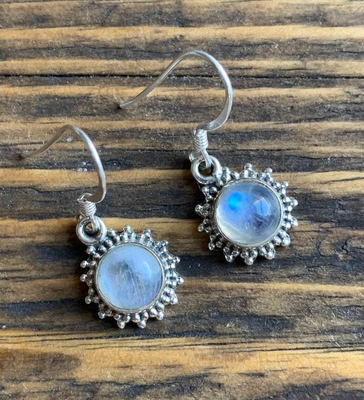 Rainbow Moonstone Sunburst Earrings