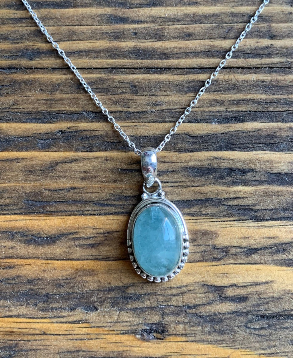 Sterling Silver Oval Aquamarine Necklace by Springwaves