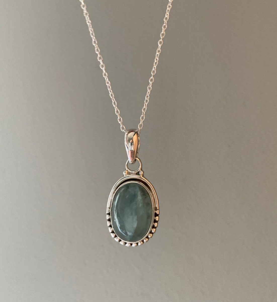 Sterling Silver Oval Aquamarine Necklace by Springwaves