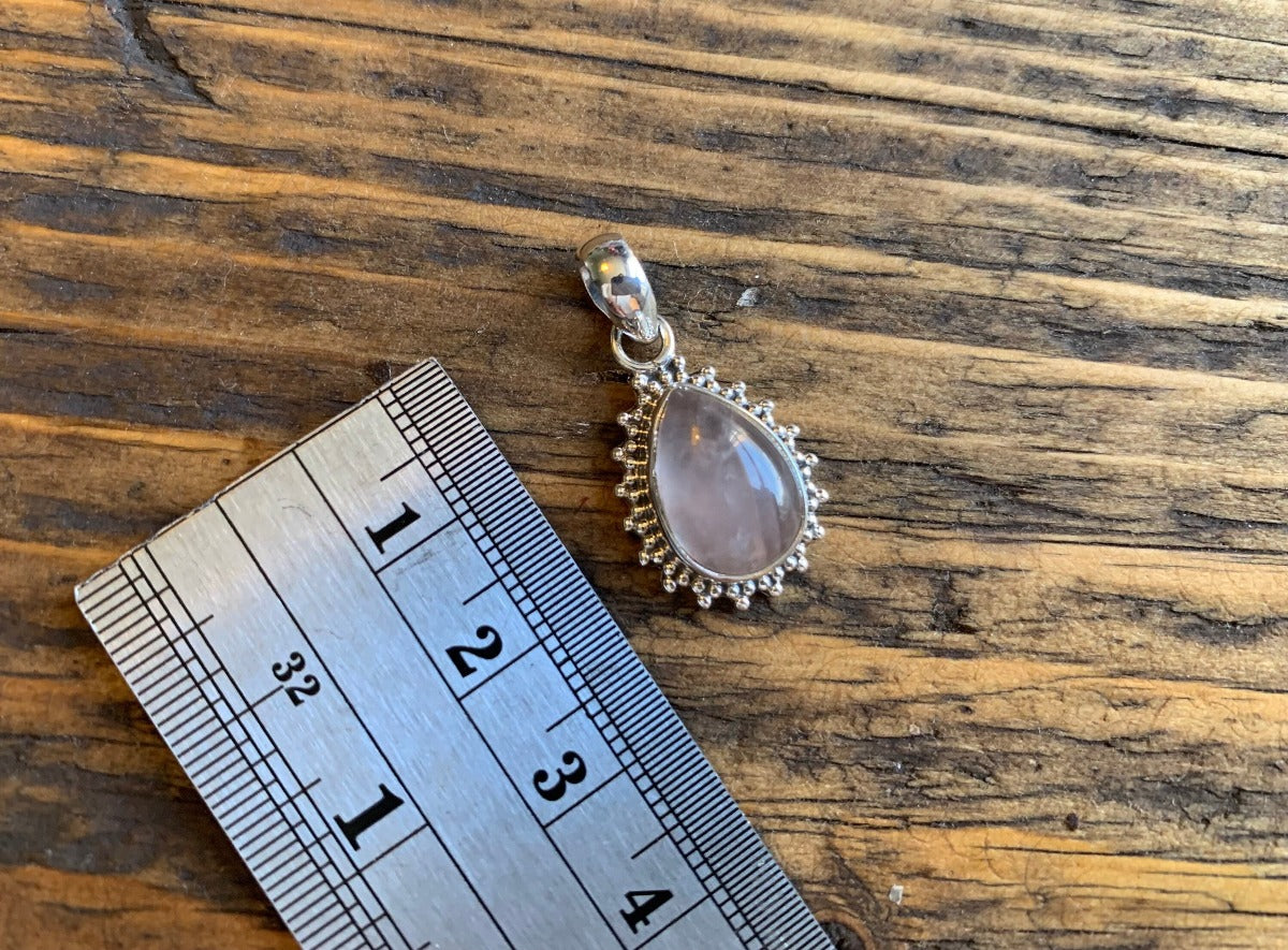 Rose Quartz Silver Boho Teardrop Necklace by Springwaves