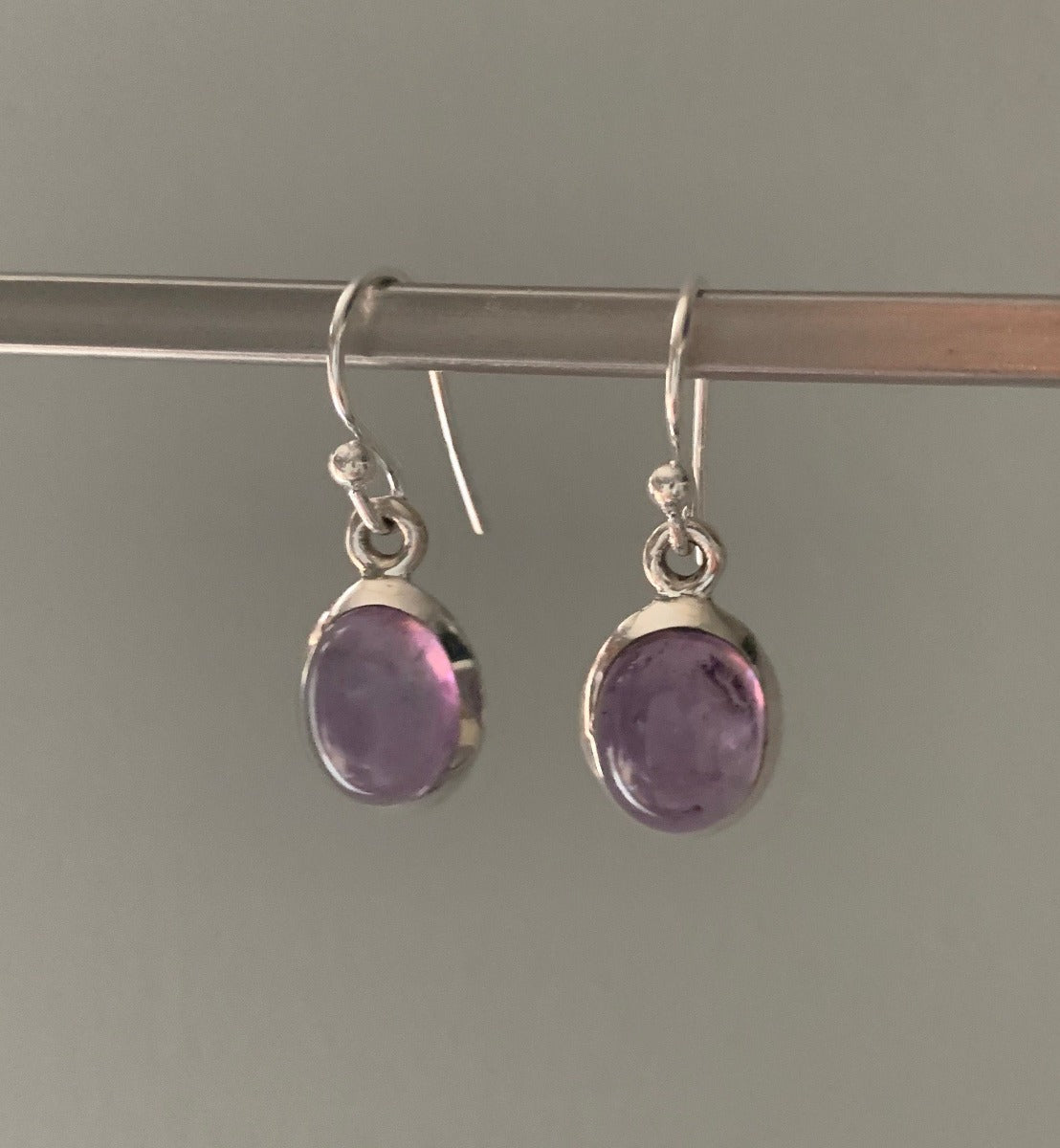 Classic Oval Silver Amethyst Drop Earrings by Springwaves