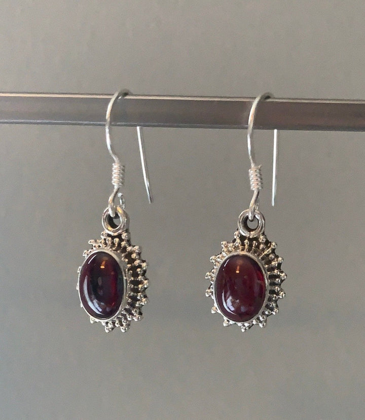 Garnet Sunburst Oval Earrings