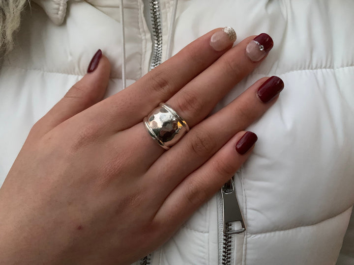 Sterling Silver Hammered Domed Ring-Adjustable