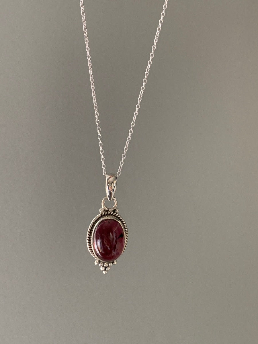 Sterling Silver Boho Oval Garnet Necklace Pendant by Springwaves
