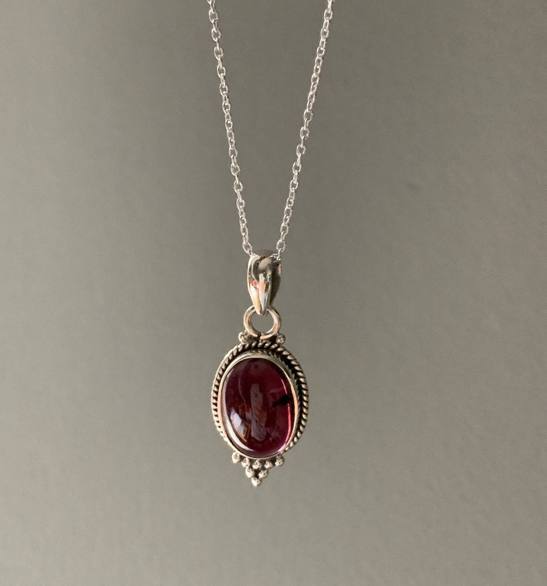 Sterling Silver Boho Oval Garnet Necklace Pendant by Springwaves