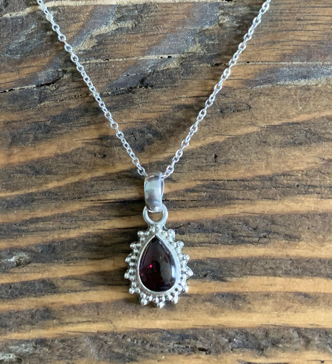 Silver Garnet Boho Teardrop Pendant Necklace by Springwaves