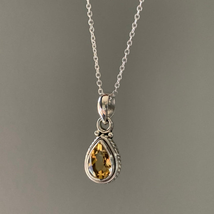 Faceted Citrine Teardrop  Silver  Necklace Pendant