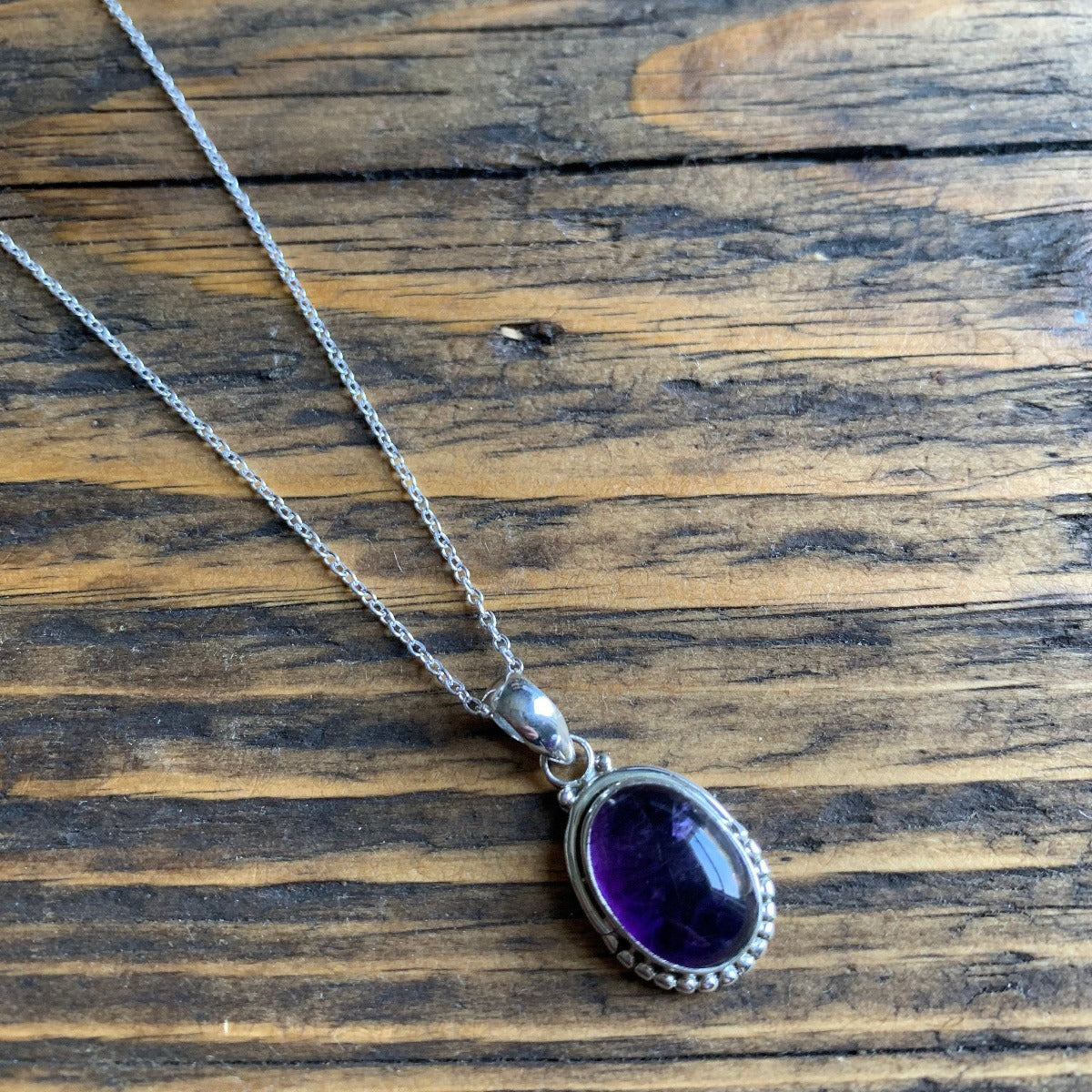 Sterling Silver Oval Amethyst Necklace by Springwaves