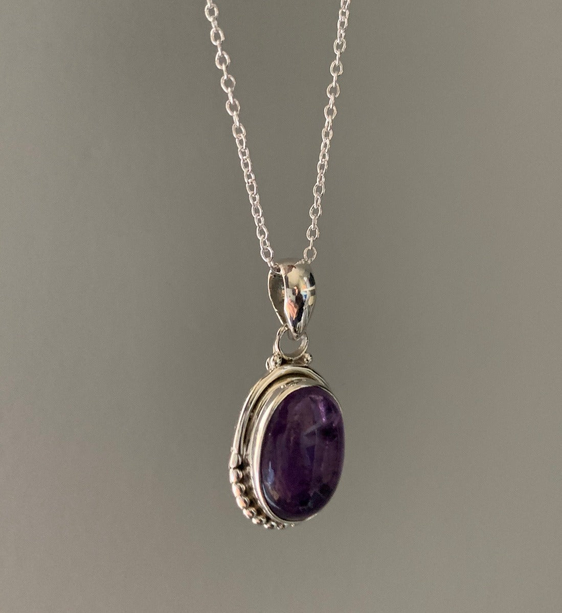 Sterling Silver Oval Amethyst Necklace by Springwaves