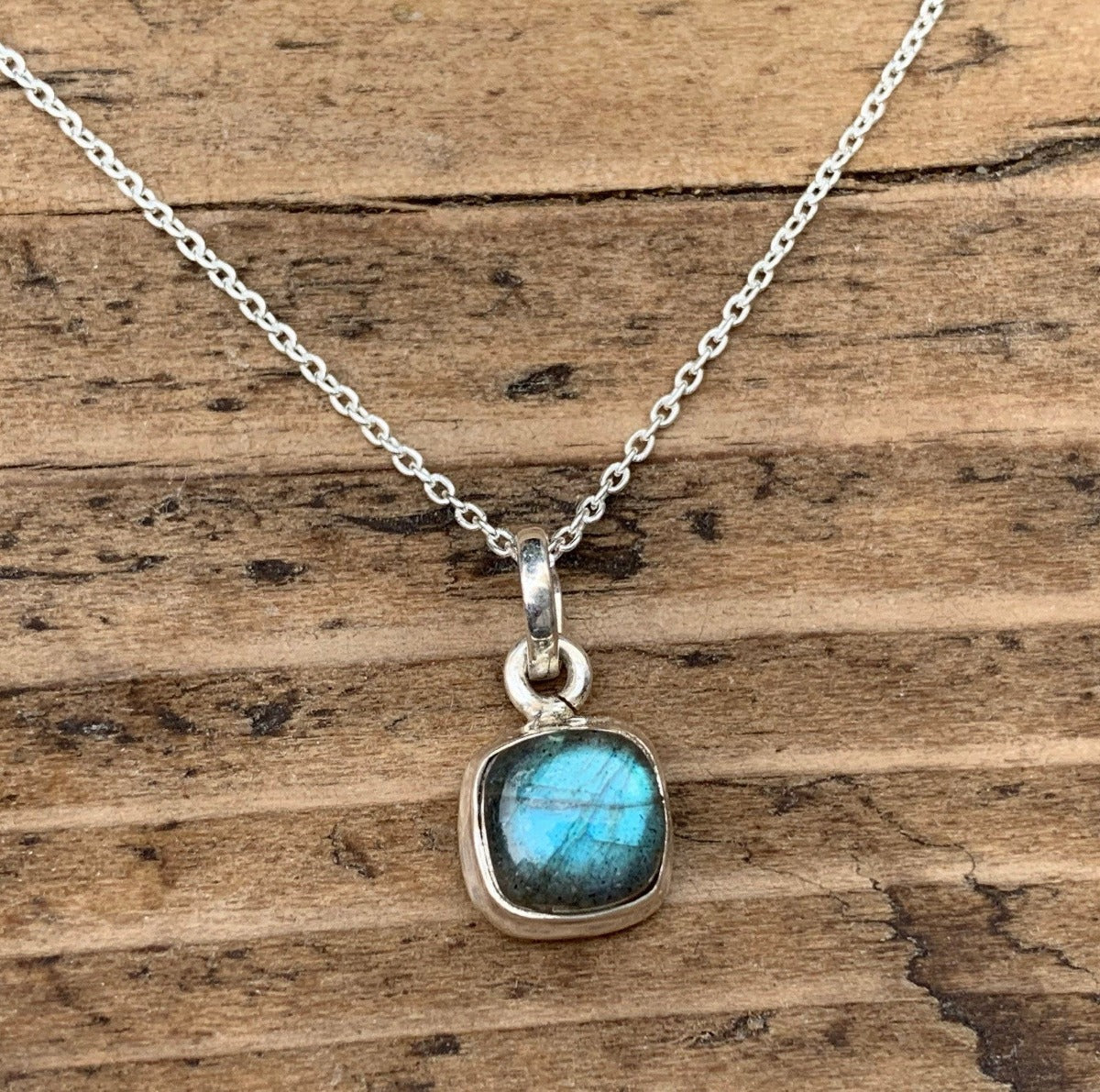 Minimalist Square Labradorite Black Moonstone Necklace by Springwaves