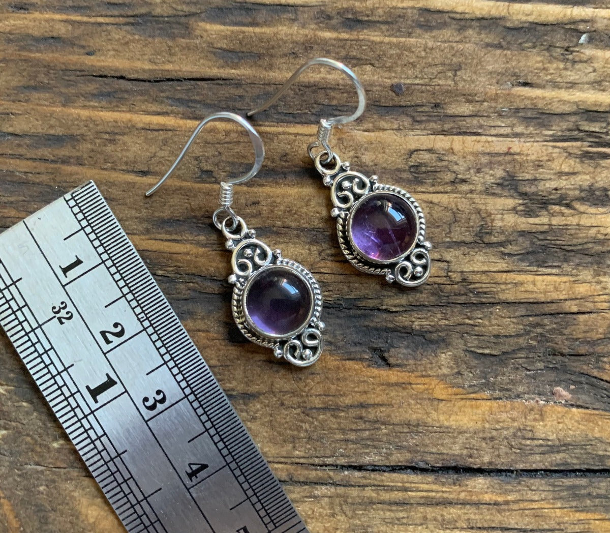Delicate Ornate Silver Amethyst Drop Earrings by Springwaves