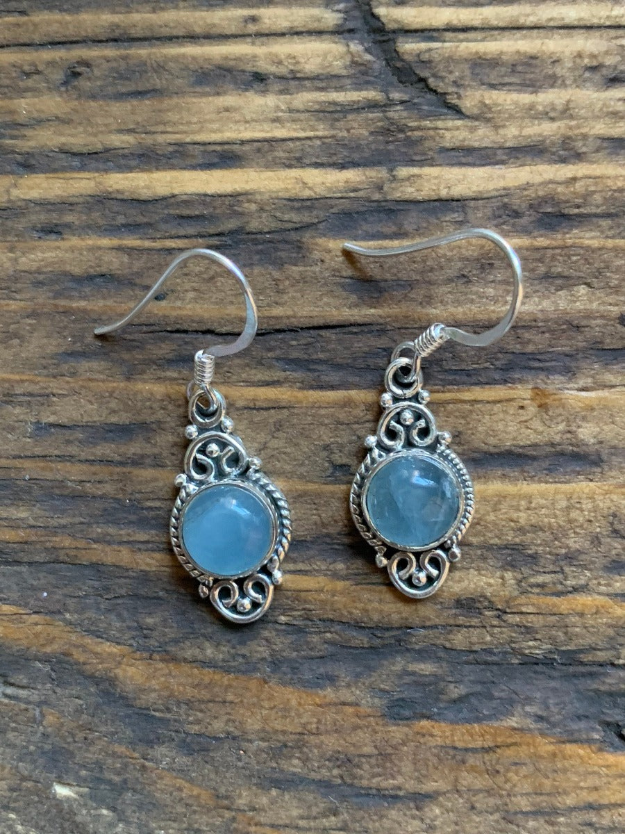 Delicate Ornate Silver Aquamarine Drop Earrings by Springwaves