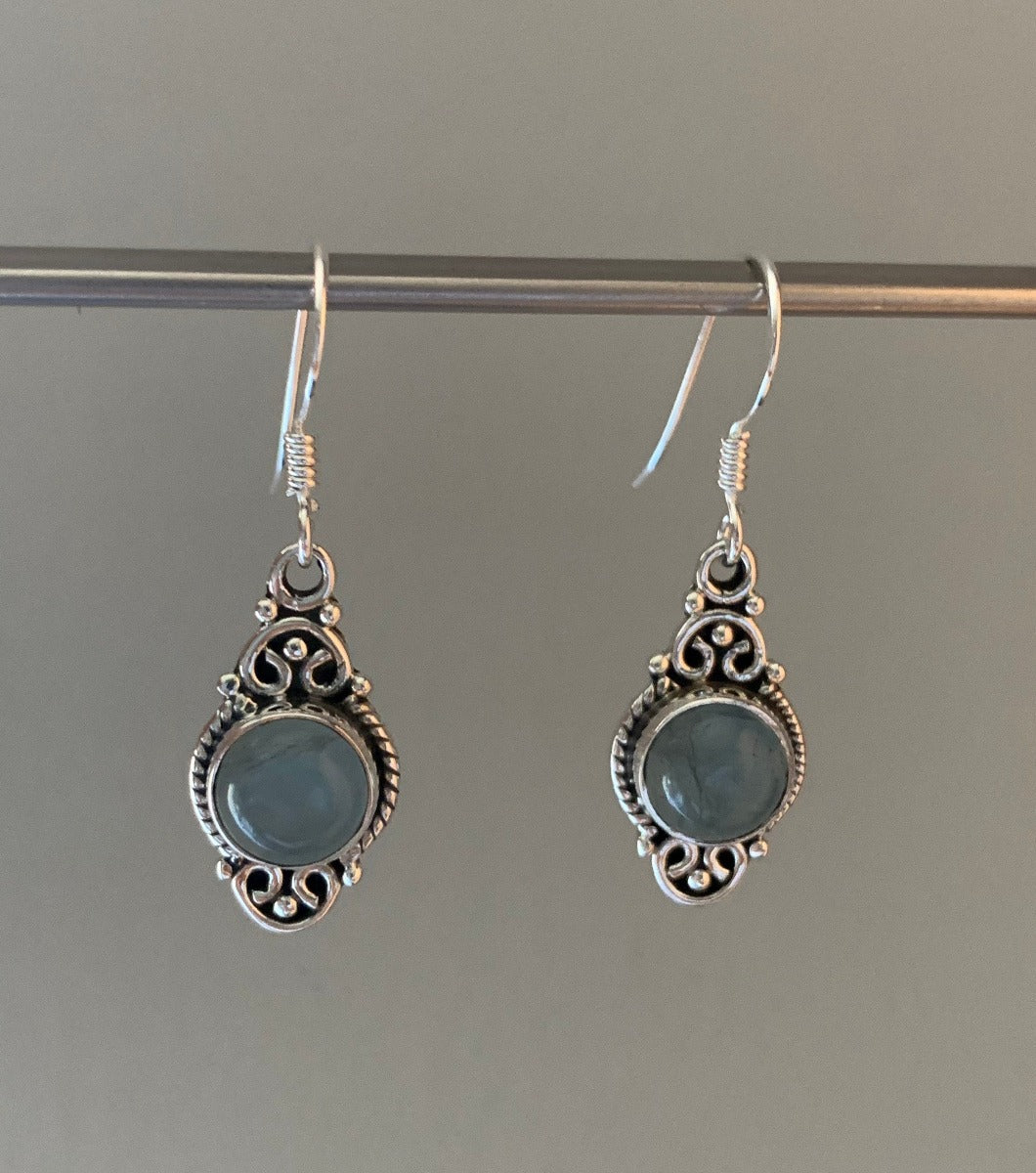 Delicate Ornate Silver Aquamarine Drop Earrings by Springwaves