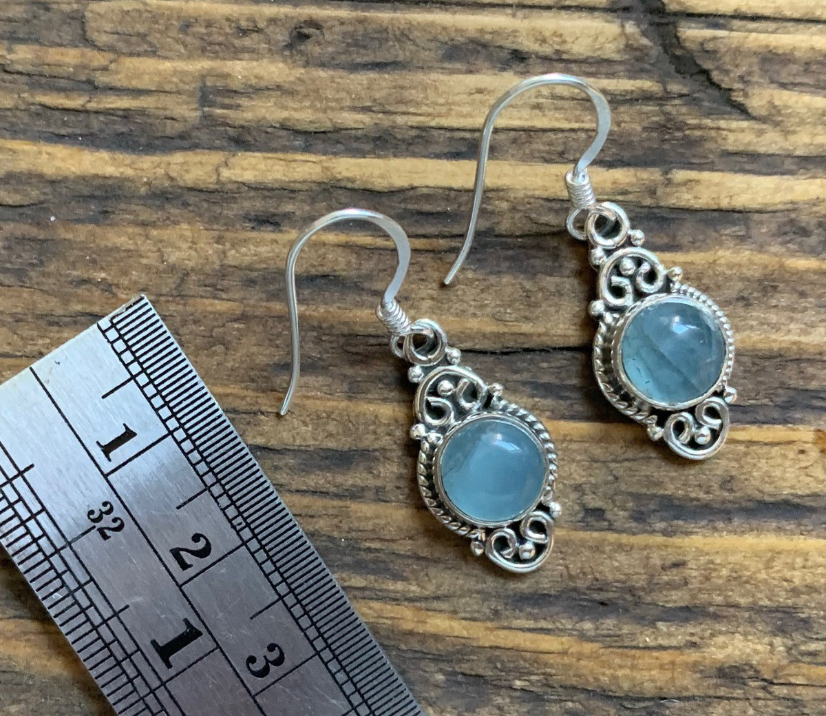 Delicate Ornate Silver Aquamarine Drop Earrings by Springwaves