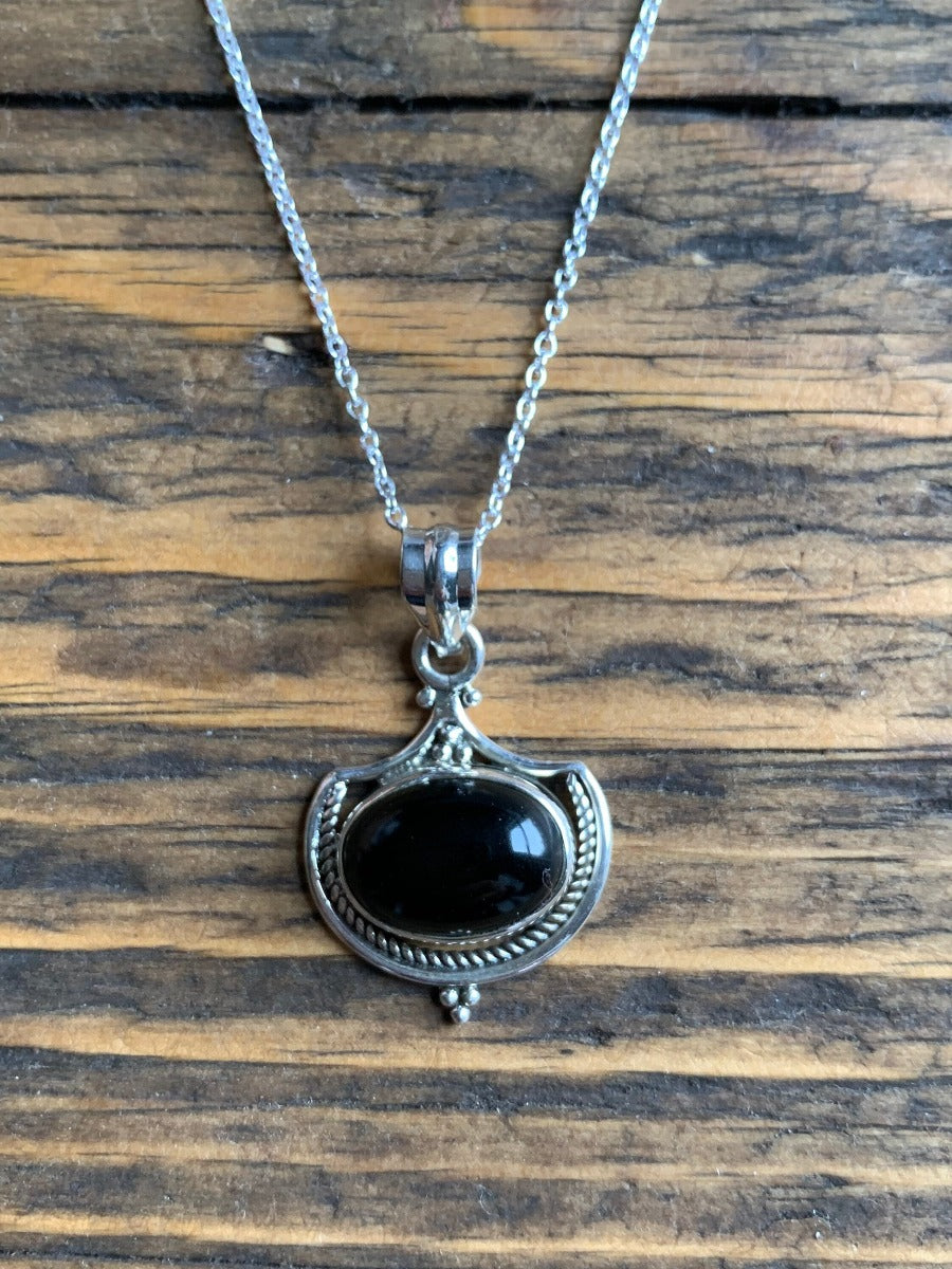 Black Onyx Intricate Design Boho Silver Necklace by Springwaves