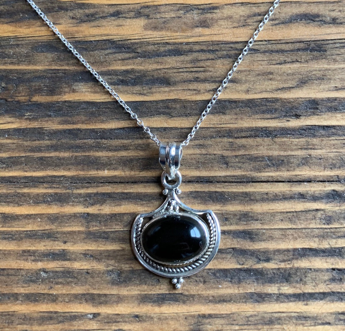 Black Onyx Intricate Design Boho Silver Necklace by Springwaves