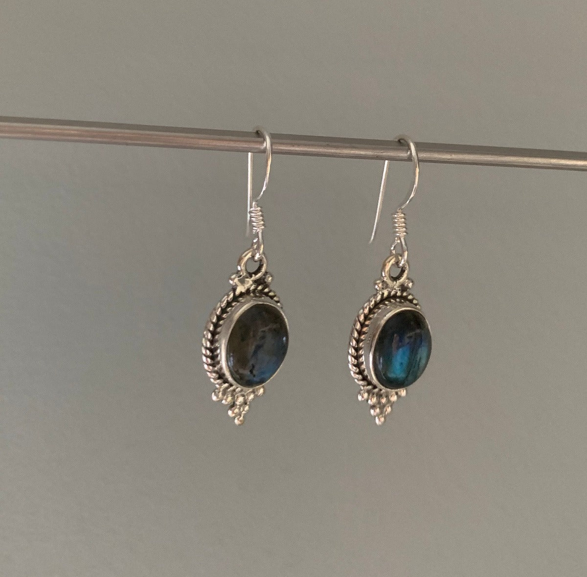Sterling Silver with Labradorite Stone Delicate Dangle Earrings by Springwaves