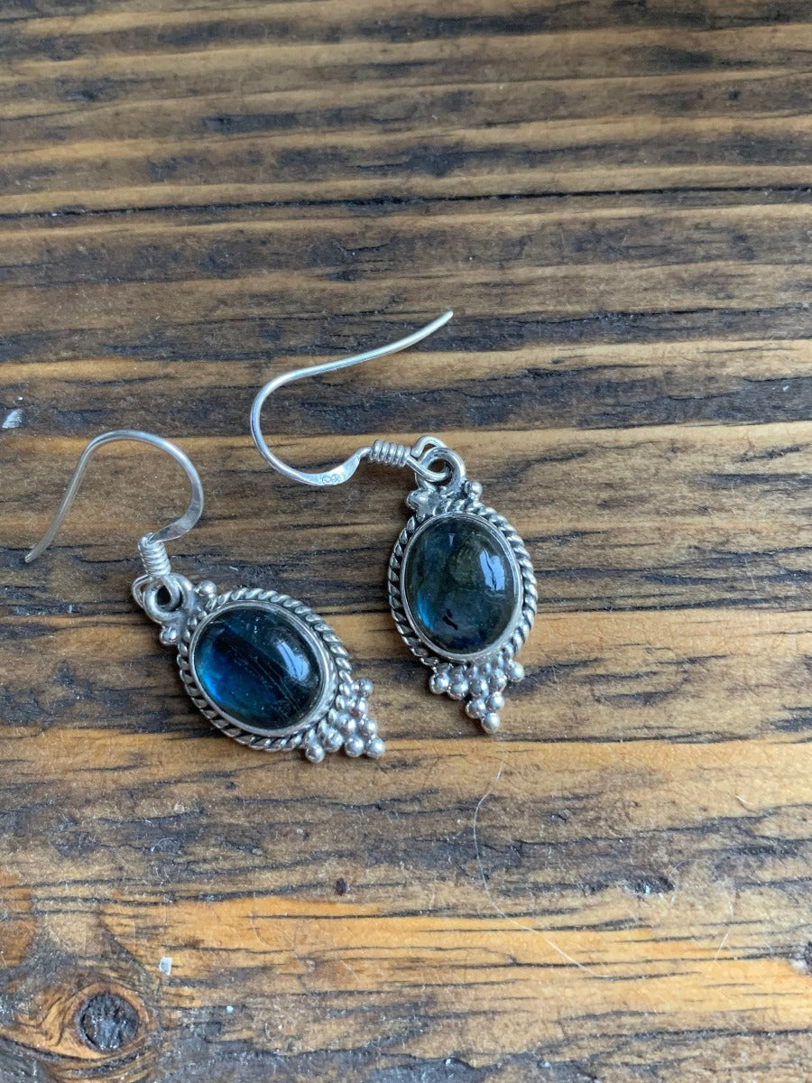 Sterling Silver with Labradorite Stone Delicate Dangle Earrings by Springwaves