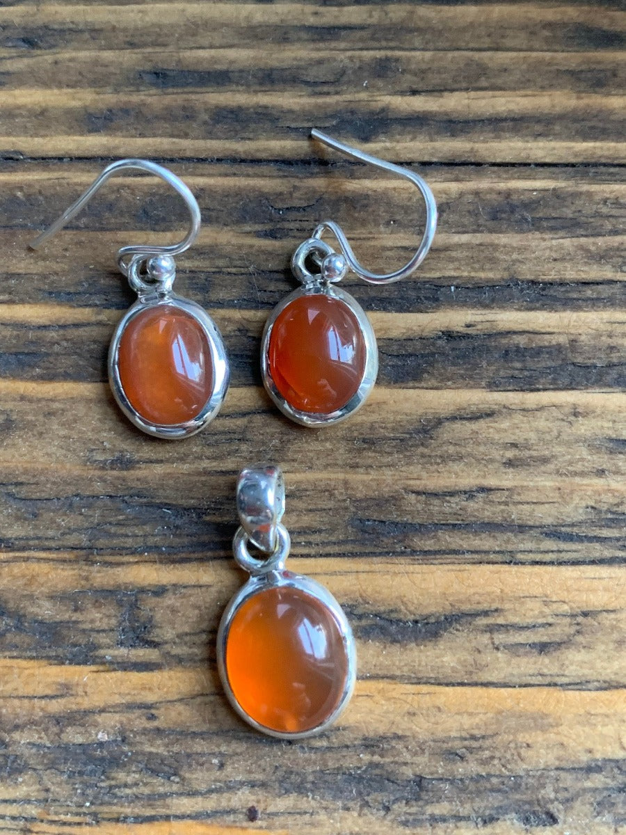 Classic Oval Silver Carnelian Drop Earrings and pendant by Springwaves