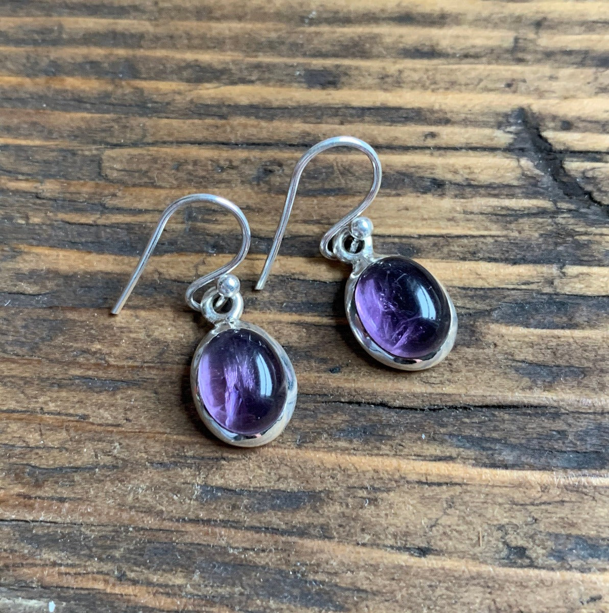 Classic Oval Silver Amethyst Drop Earrings by Springwaves