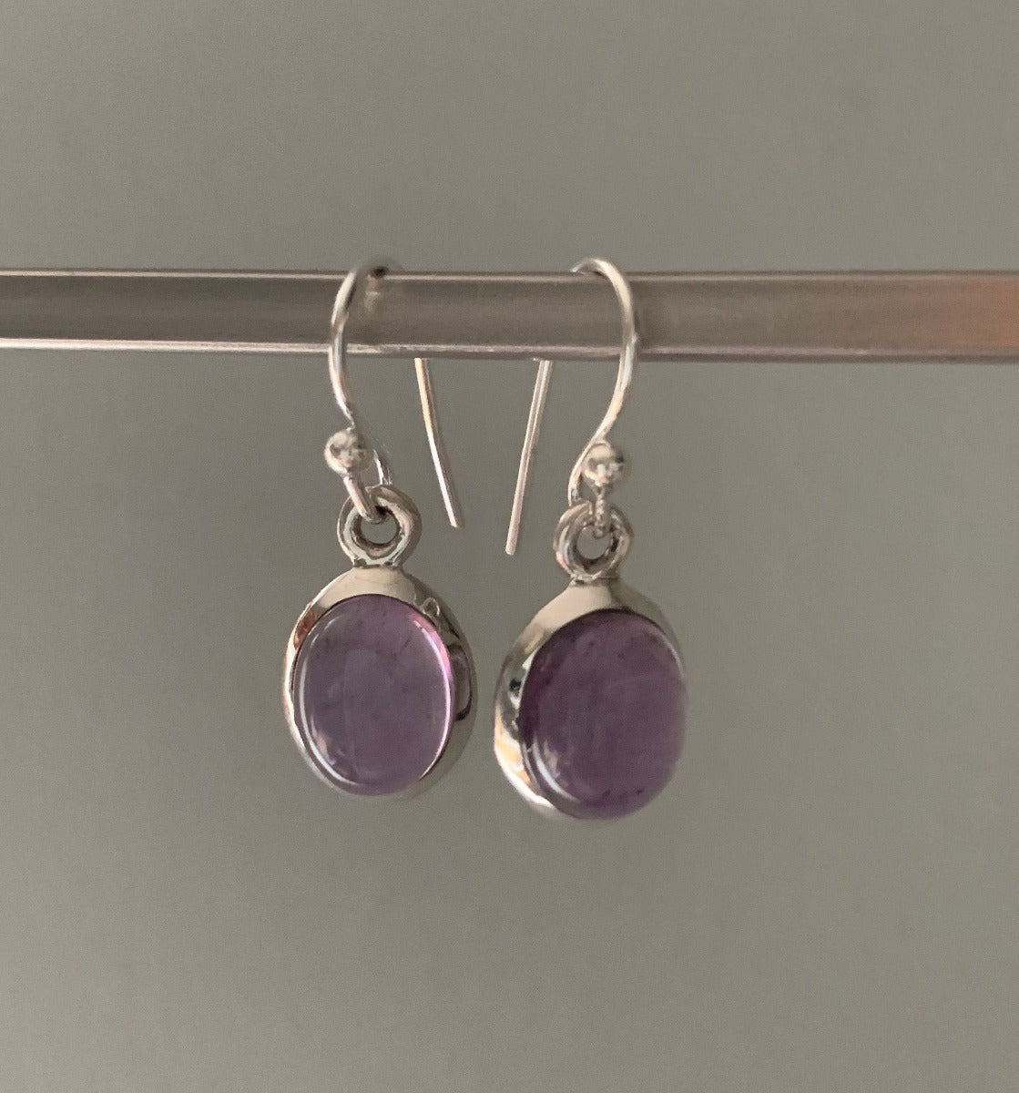 Classic Oval Silver Amethyst Drop Earrings by Springwaves