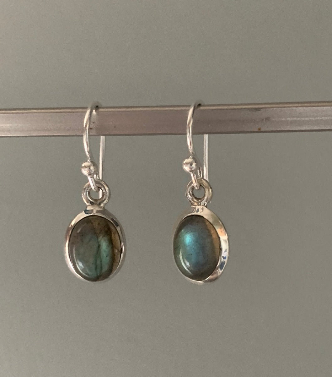 Classic Oval Silver Labradorite/Black Moonstone Drop Earrings by Springwaves