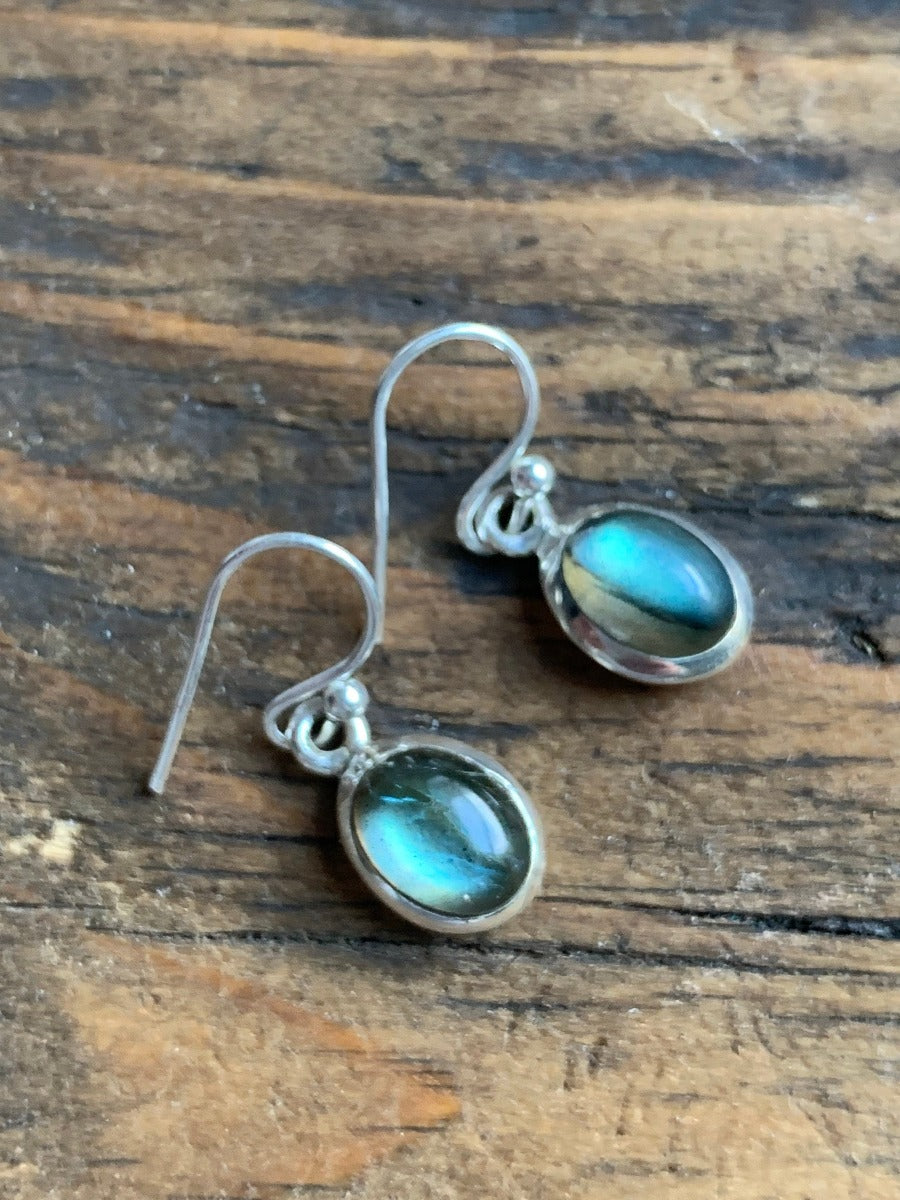 Classic Oval Silver Labradorite/Black Moonstone Drop Earrings by Springwaves