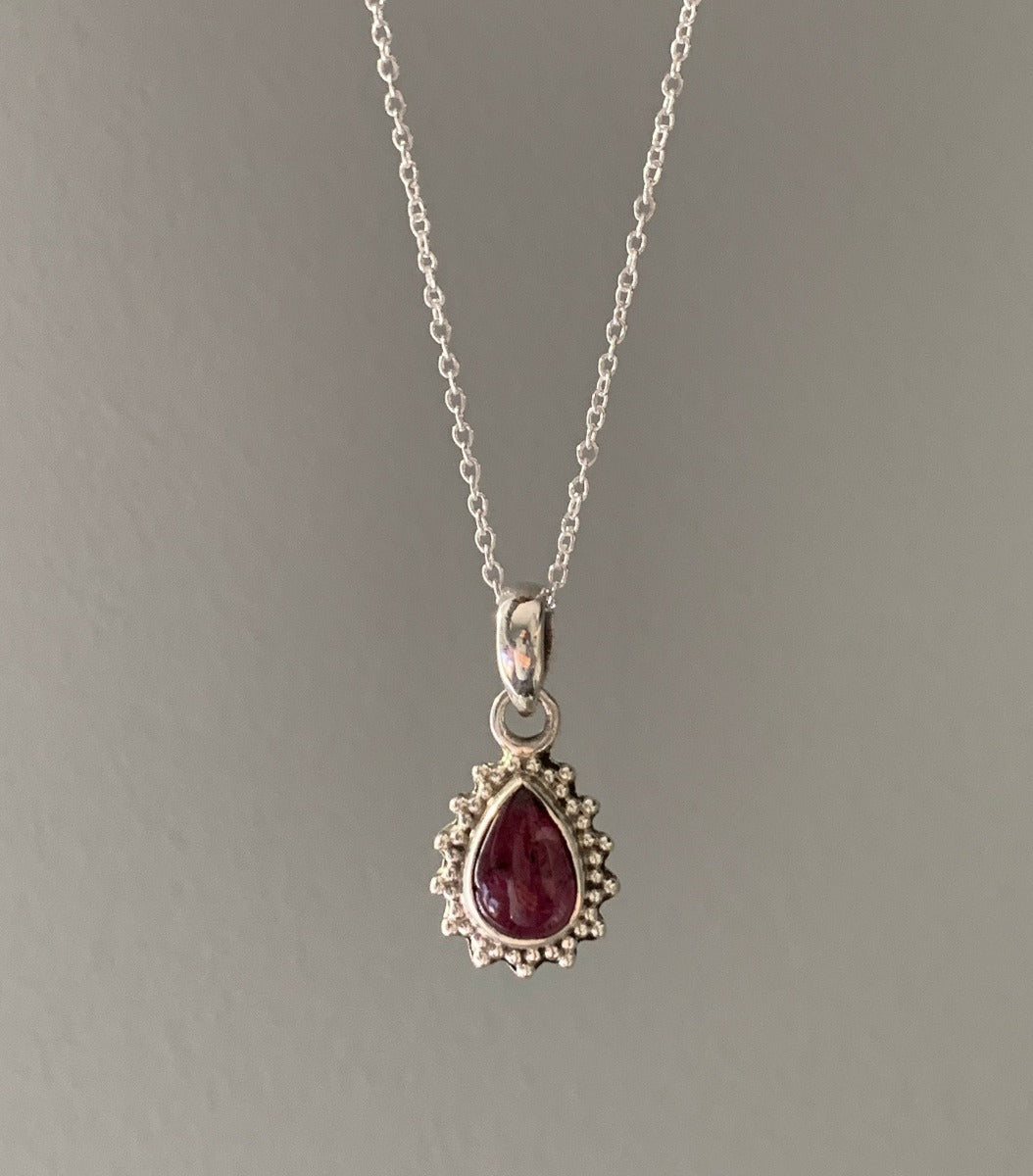 Silver Garnet Boho Teardrop Pendant Necklace by Springwaves