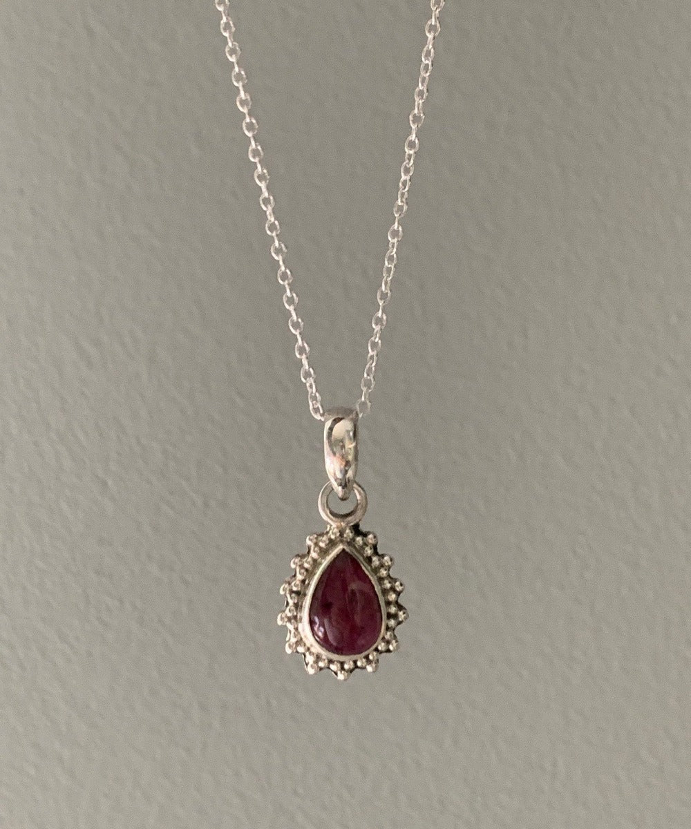 Silver Garnet Boho Teardrop Pendant Necklace by Springwaves