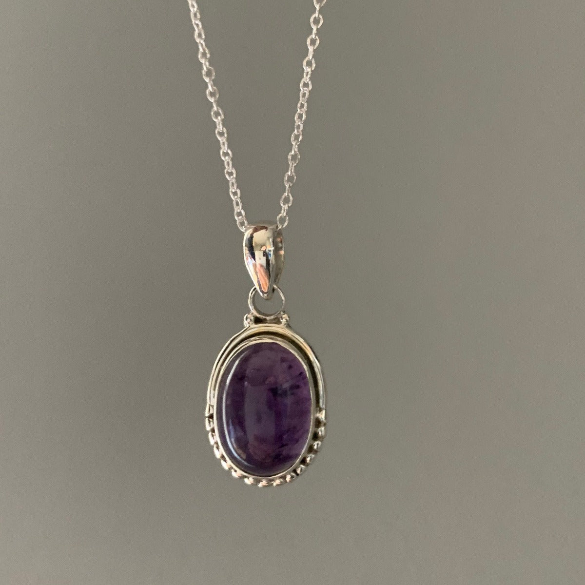 Sterling Silver Oval Amethyst Necklace by Springwaves